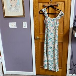 LOFT Green Sleeveless One Shoulder Maxi Dress